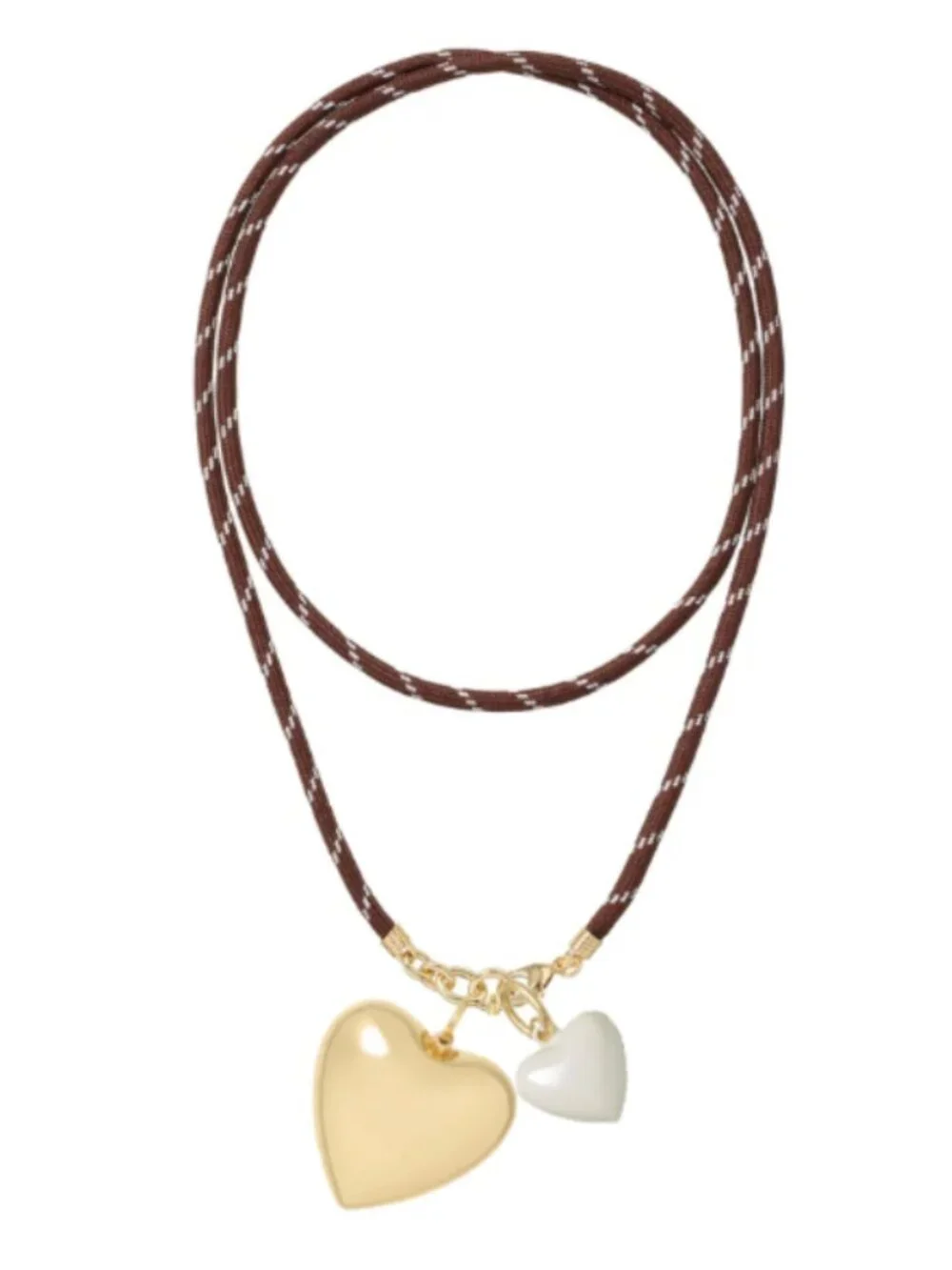 Roxanne Assoulin The Happy Cord Long Big Double Heart Necklace Brown/Gold/Cream
